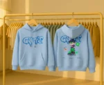 Unisex Graffiti Baskılı Kapüşonlu Mavi Sweatshirt