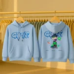 Unisex Graffiti Baskılı Kapüşonlu Mavi Sweatshirt