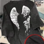 تي شيرت كاجوال أسود بتصميم أجنحة ملائكية | مريح وقابل للغسل